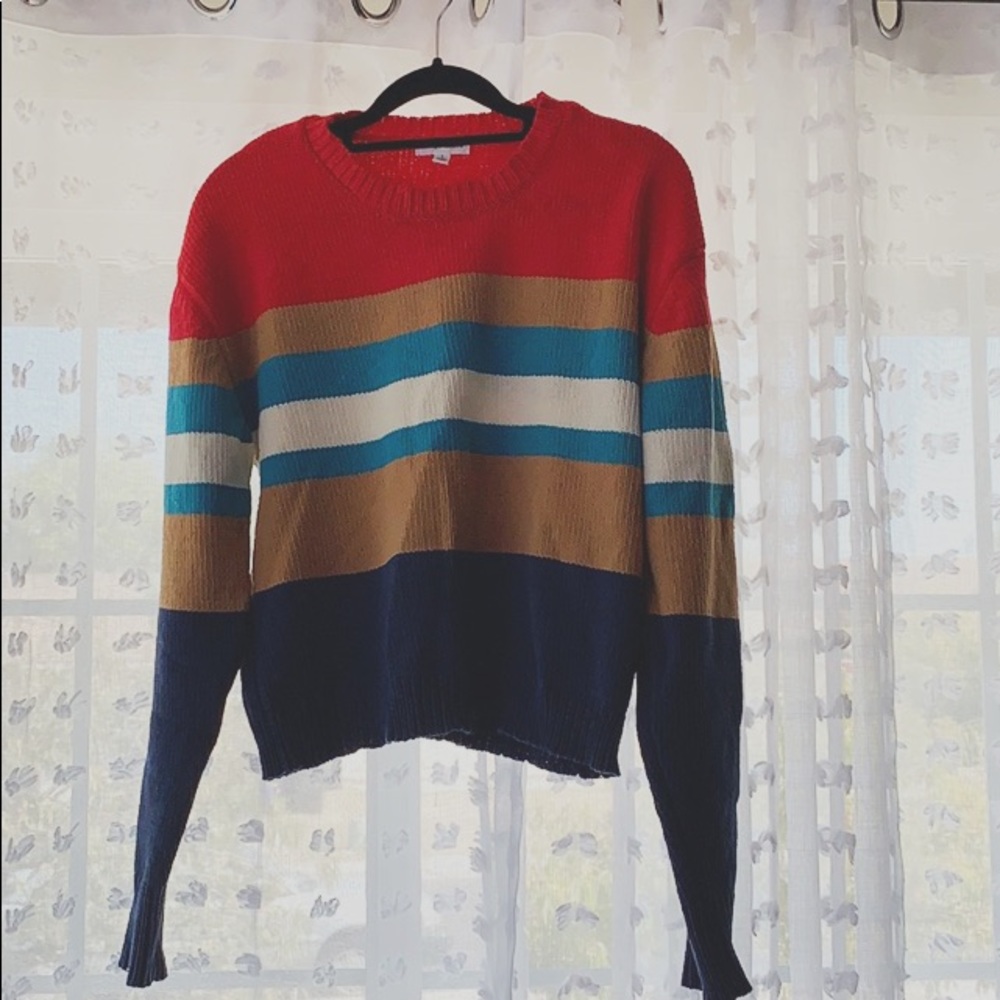 Slightly cropped sweater. L but fit more SM/MED